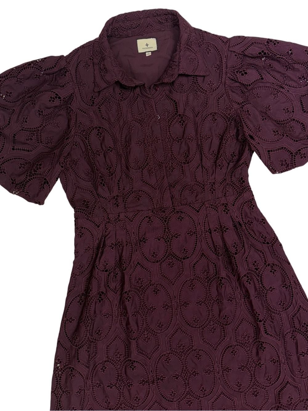 Tuckernuck Winetasting Eyelet Delaney Dress Women Large Burgundy Midi Maxi Shirt